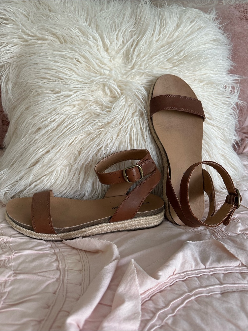 Lucky Brand Brown Leather Ankle Strap Espadrille Sandals